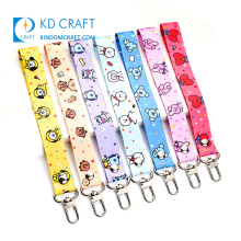 Free sample cheap custom blank nylon key neck strap short keychain lanyard adjustable hand wrist cute cartoon lanyard keychain